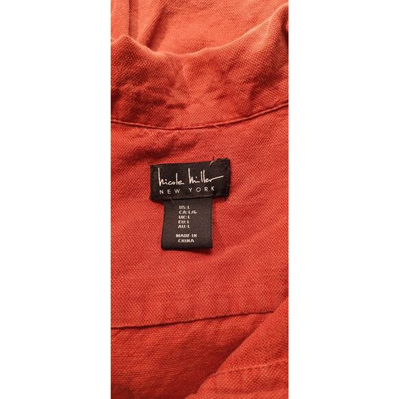 Nicole Miller Large Linen Utility Jacket Rust Red Cargo Drawstring Waist Y2K - Picture 5 of 6